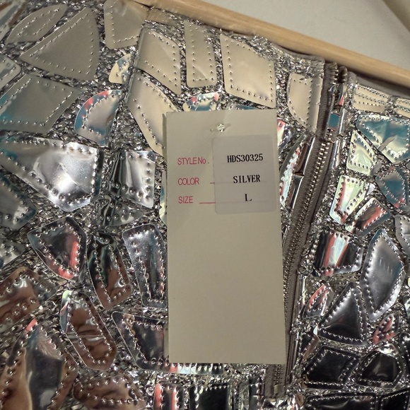 Hot & Delicious Silver Metallic Geometric Mini Skirt - Picture 8 of 8